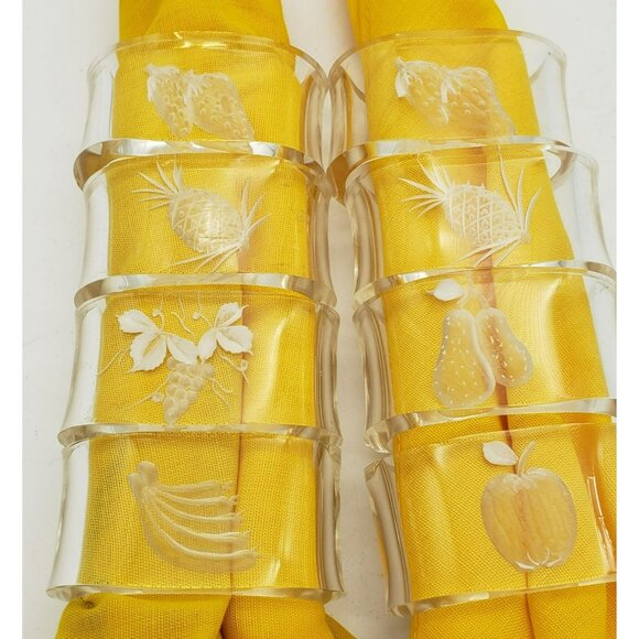 Clear Lucite Acrylic Oval Napkin Rings, Set of 8, Fruit carved inside, pineapple - Picture 1 of 7
